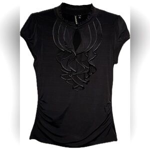 Black Ruffled V-neck Blouse